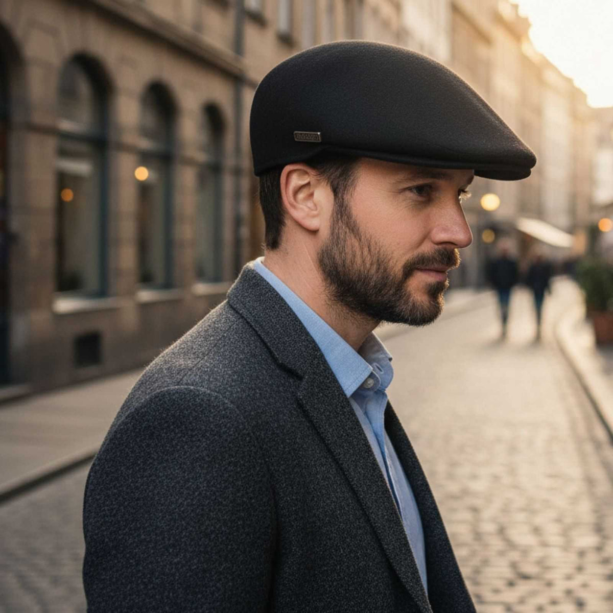 Man Wearing Black Jacaru 1850 Aston Drivers Cap