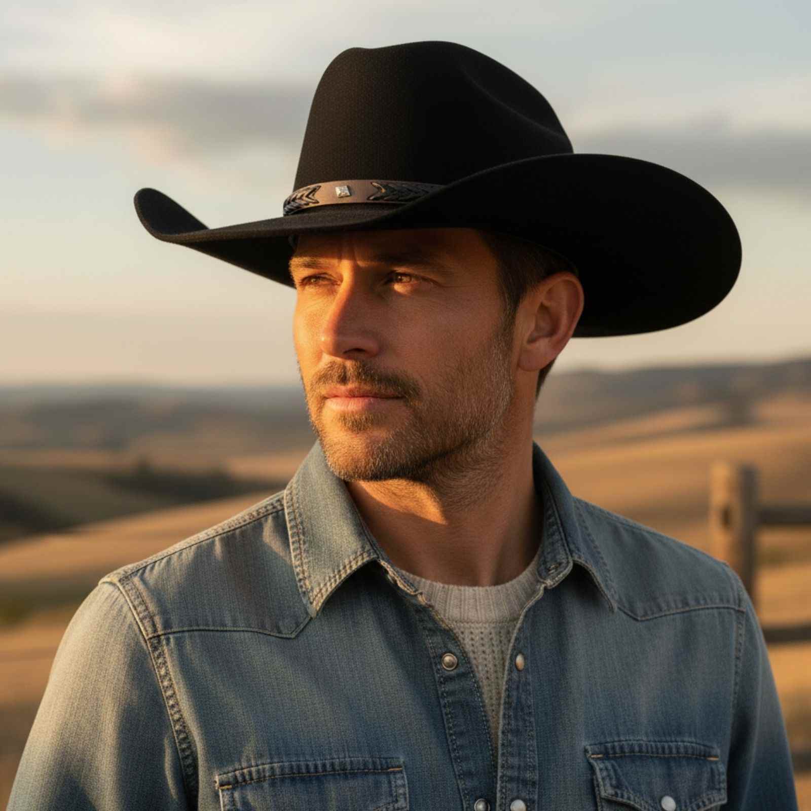 Man Wearing Black Jacaru 1857 Wool Felt Cowboy Hat