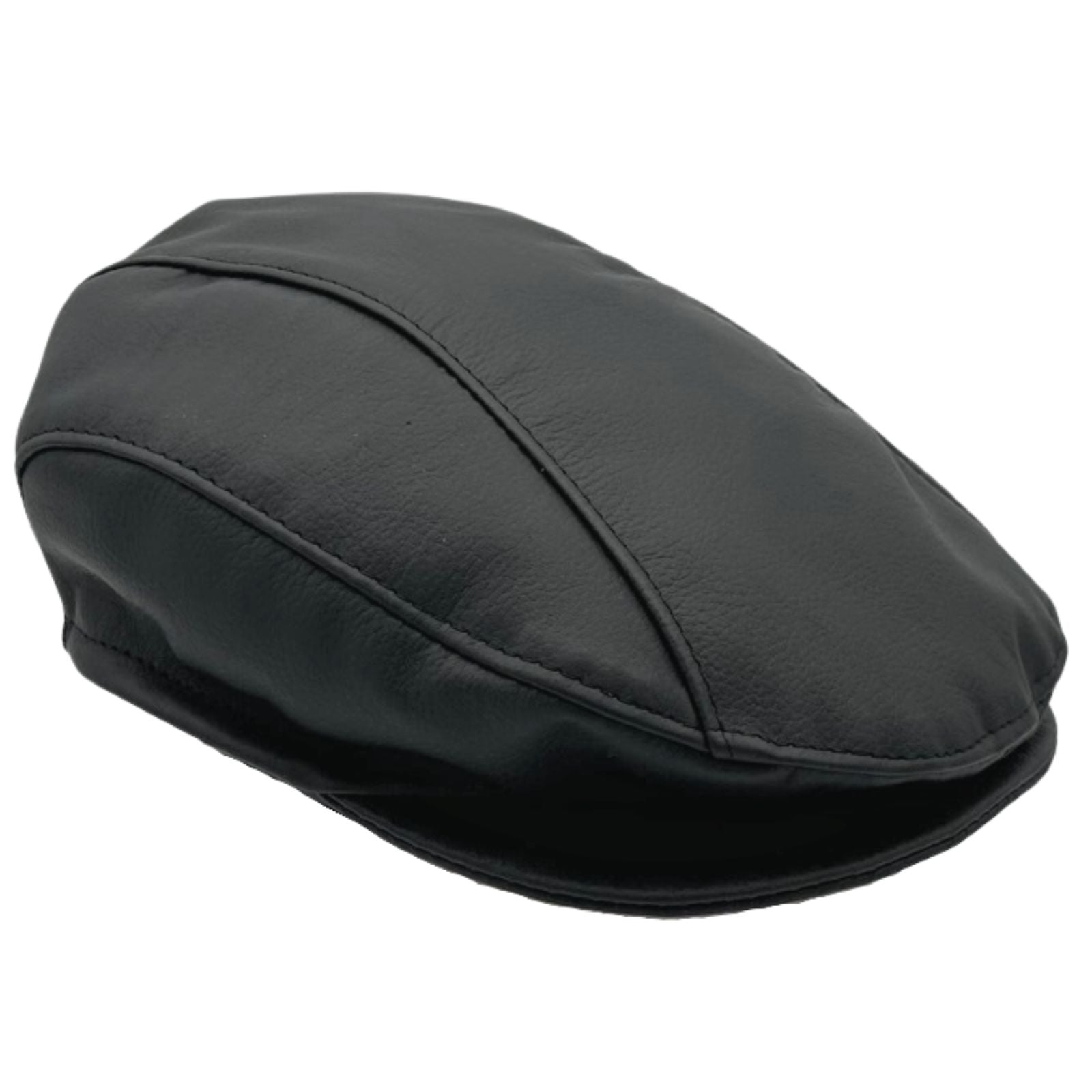 A Black kangaroo leather driver's cap with visible stitching and a flat brim.