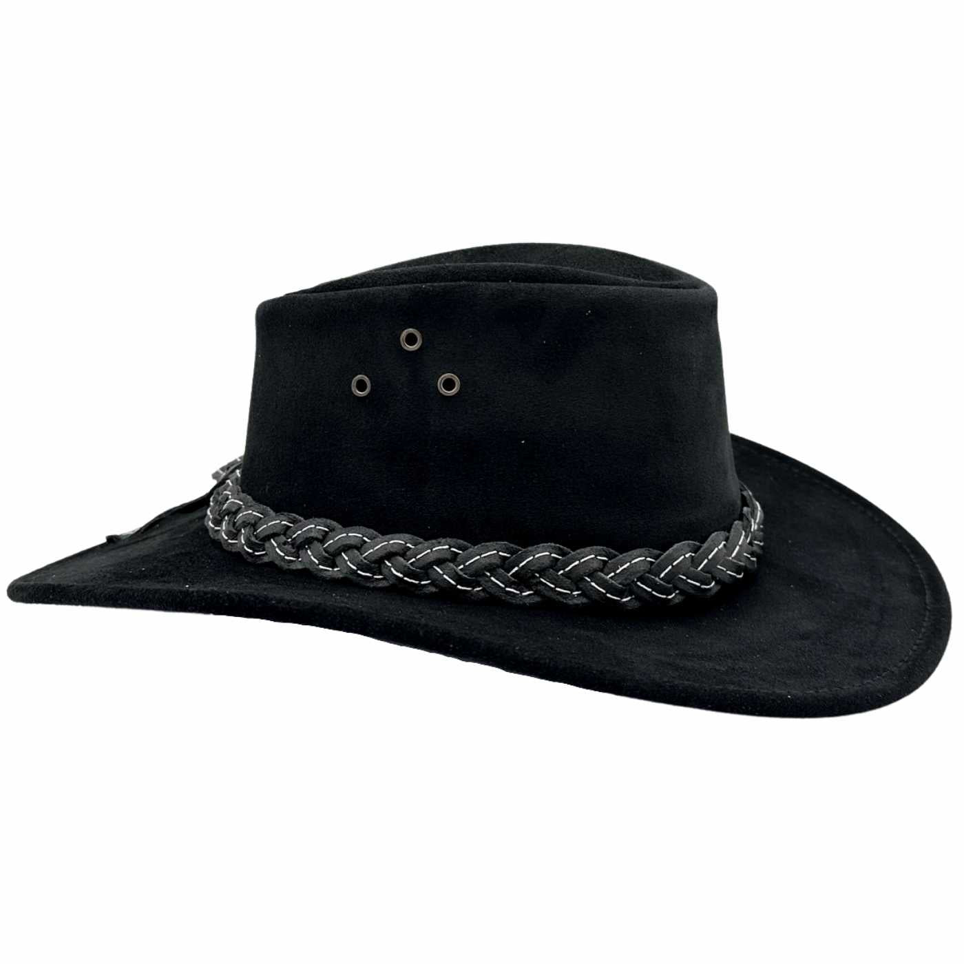 Black UPF 50+ suede hat with bovine leather band