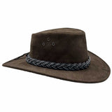 brown suede Australian bush hat with braided band.