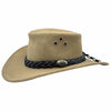 Light tan suede bush hat with black braided hatband.
