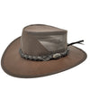 A brown Jacaru 130 Roo Koolaroo hat with kangaroo leather and a breathable mesh crown.