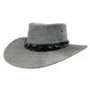 Stonewash Grey Jacaru 1134 Wild Roo Croc Digger Hat with decorative band on a white background