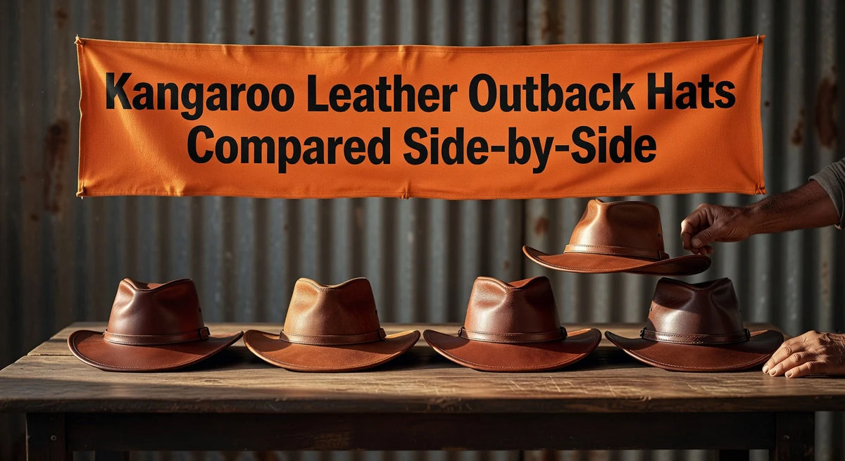 Professional header image for comparison analysis: Kangaroo Leather Outback Hats Compared Side-by-Side