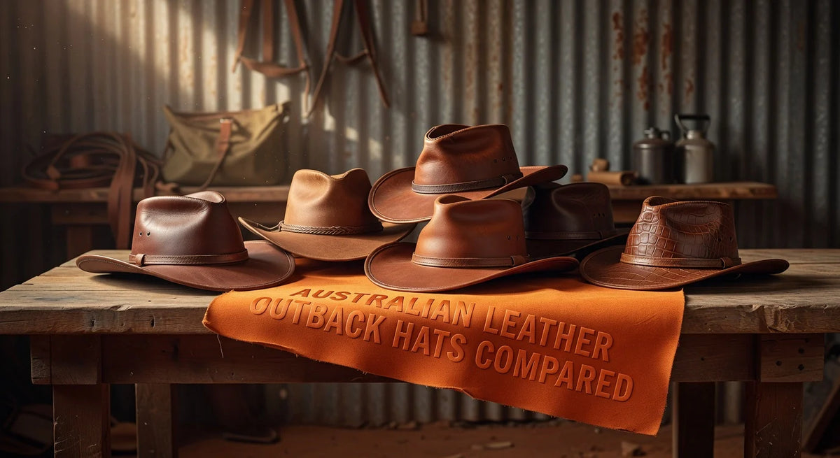 Professional header image for comparison analysis: Australian Leather Outback Hats Compared