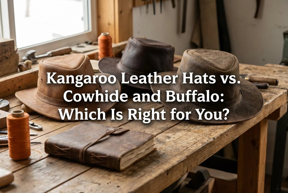 Professional header image for comparison analysis: Kangaroo Leather Hats vs. Cowhide and Buffalo: Which Is R...