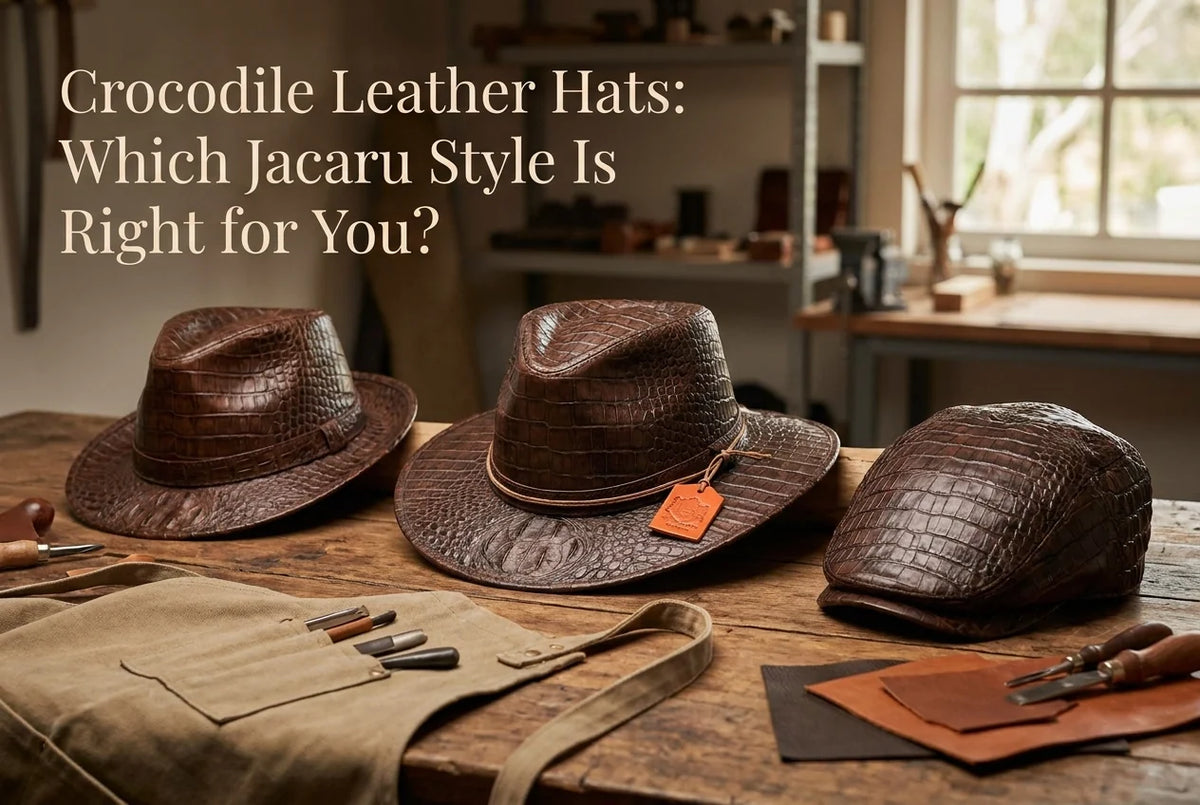 Professional header image for comparison analysis: Crocodile Leather Hats: Which Jacaru Style Is Right for You?