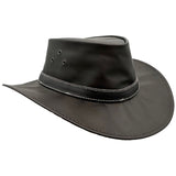 A black Jacaru 1005 Kangaroo Featherweight hat with eyelets and a Kangaroo leather band, made in Australia.