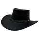 Black cowboy hat with braided band on a white background