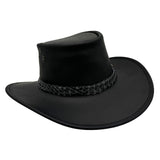 Black cowboy hat with braided band on a white background
