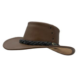 Brown Jacaru 1015 Capricorn Hat with braided band on a white background