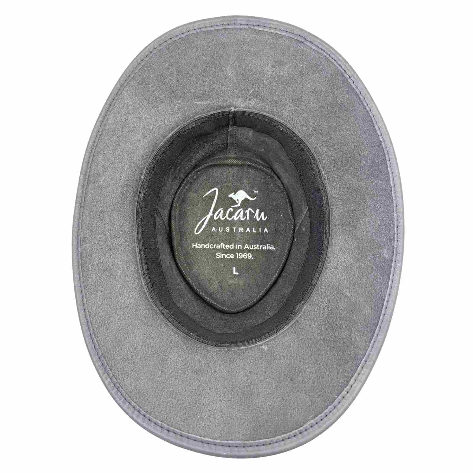 Gray hat with Jacaru Australia branding on a white background