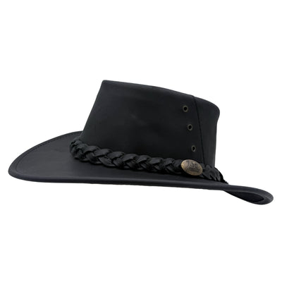 Black Jacaru 1015 Capricorn Hat with braided band on a white background