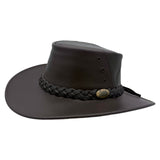 Brown Capricorn Hat with braided band and logo on a white background