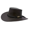 Brown Capricorn Hat with braided band and logo on a white background