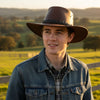 Man wearing a Jacaru 1018 Kangaroo Bushranger Hat Chestnut Brown