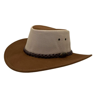 Brown and beige cowboy hat on a white background