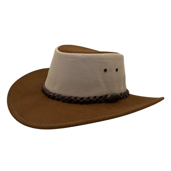 Brown and beige cowboy hat on a white background