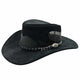 A Black Jacaru 1021 Blaze hat with a mesh crown and bovine leather, featuring a decorative detail on the front.