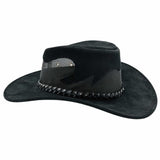 A Black Jacaru 1021 Blaze hat with a mesh crown and bovine leather, featuring a decorative detail on the front.