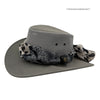 Gray Horizon Hat with Scarf patterned band on a white background