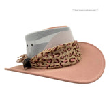 Pink Horizon Hat with Scarf leopard print band on a white background