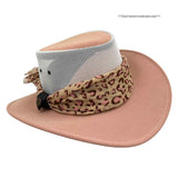 Pink Horizon Hat with Scarf leopard print band on a white background