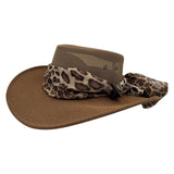 Brown Horizon Hat with Scarf leopard print band on a white background