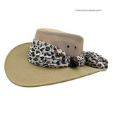 sand Horizon Hat with Scarf leopard print scarf on a white background