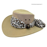 sand Horizon Hat with Scarf leopard print scarf on a white background