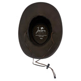 Brown hat with a visible brand logo Jacaru on a white background