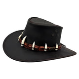 Black Wallaroo Croc Hat with a decorative band featuring white teeth on a white background