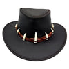 Black Wallaroo Croc Hat with a band featuring white teeth-like embellishments on a white background