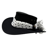 Black Jacaru 1103 Alice Hat with a white polka dot bandana on a white background