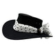 Black Jacaru 1103 Alice Hat with a white polka dot bandana on a white background