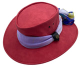 Red Jacaru 1103 Alice Hat with a patterned scarf on a white background