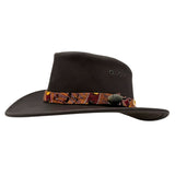 brown Koori Hat with a decorative band on a white background