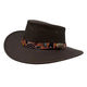 Brown Koori Hat with a decorative band on a white background