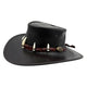 Black leather Croc Hunter Hat with decorative elements on a white background