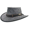 A Roo Nomad Traveller Hat Stonewash Gray with a foldable brim and a decorative band, displayed against a plain background.