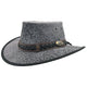 A Roo Nomad Traveller Hat Stonewash Gray with a foldable brim and a decorative band, displayed against a plain background.