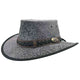 A Roo Nomad Traveller Hat Stonewash Gray with a foldable brim and a decorative band, displayed against a plain background.