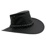Black Jacaru 1150 Kangaroo Breeze Hat with braided band on a white background