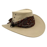 Sand Kangaroo Ladies Breeze Hat with a decorative band on a white background