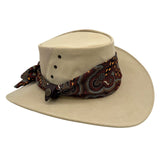 Sand Kangaroo Ladies Breeze Hat with a decorative band on a white background