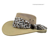 sand Horizon Hat with Scarf leopard print scarf on a white background