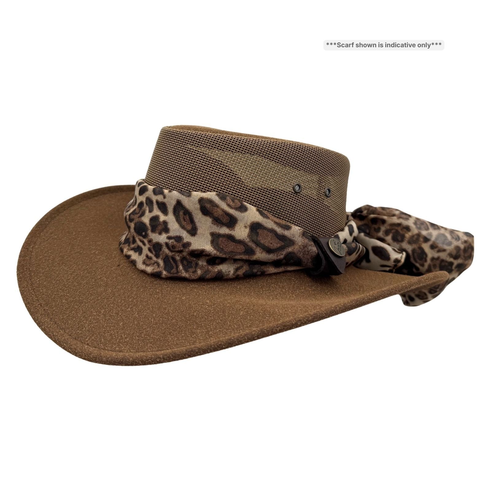 Brown Horizon Hat with Scarf leopard on a white background