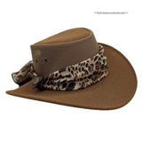 Brown Horizon Hat with Scarf leopard print band on a white background