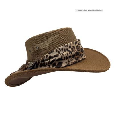 Brown Horizon Hat with Scarf leopard print band on a white background